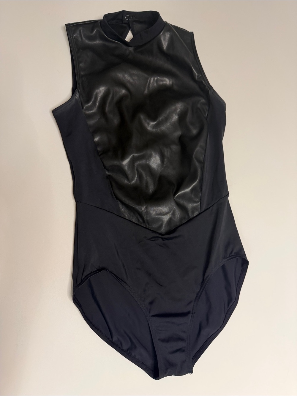 balera Black Faux-Leather Front High-Neck One-Piece Swimsuit